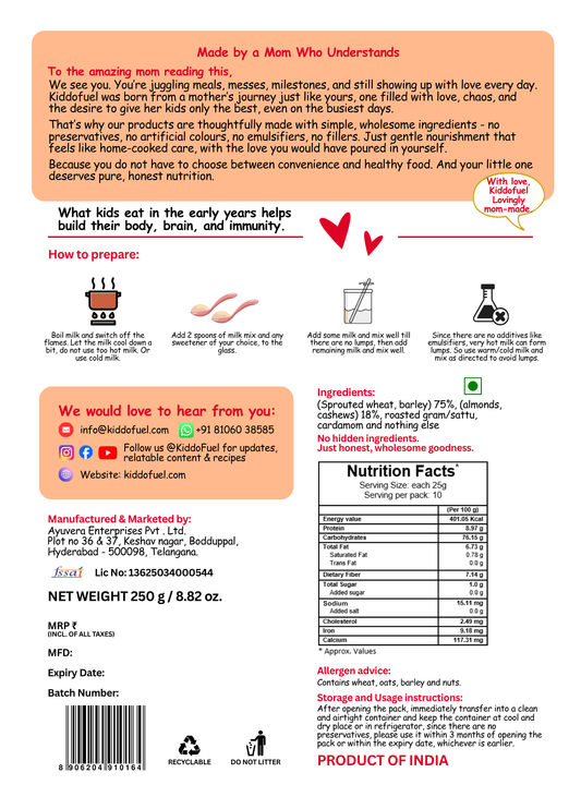 Nutri Malt Milk Mix for Kids (No Added Sugar, No Maltodextrin) | Healthy Homemade Style Drink Mix with Nuts & Sprouted Grains | 250g