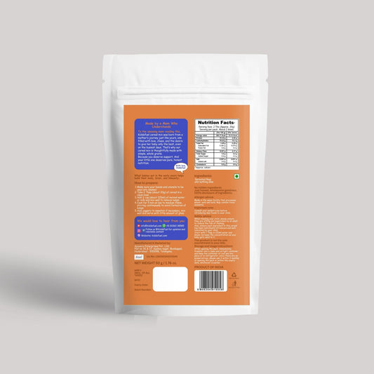 Kiddo Fuel Sprouted Ragi Cereal pouch for babies 6 months and above. Natural, preservative-free infant food made with 100% sprouted ragi.
