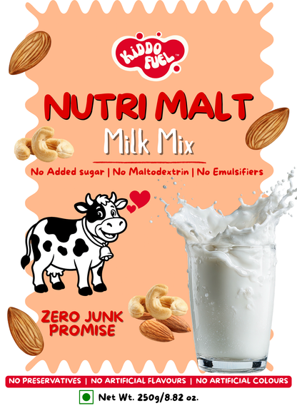Nutri Malt Milk Mix for Kids (No Added Sugar, No Maltodextrin) | Healthy Homemade Style Drink Mix with Nuts & Sprouted Grains | 250g