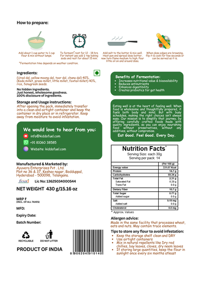 Multi Millet Dosa Mix | Eat Good Feel Good by Kiddo Fuel | 430g
