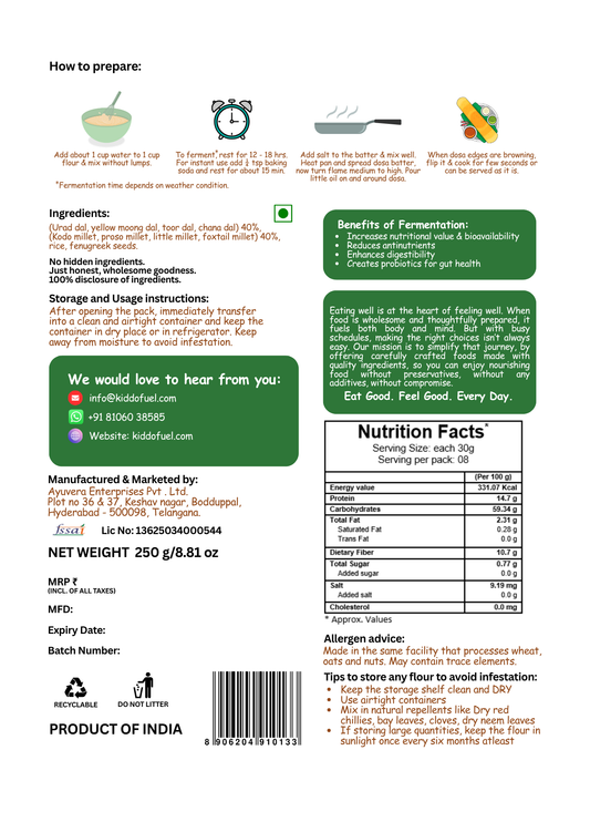 Multi Millet Dosa Mix | Eat Good Feel Good by Kiddo Fuel | 250g