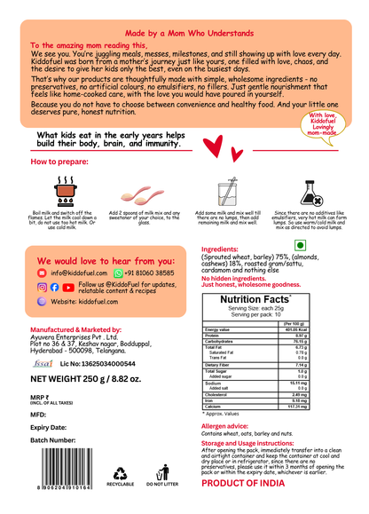 Nutri Malt Milk Mix for Kids (No Added Sugar, No Maltodextrin) | Healthy Homemade Style Drink Mix with Nuts & Sprouted Grains | 250g