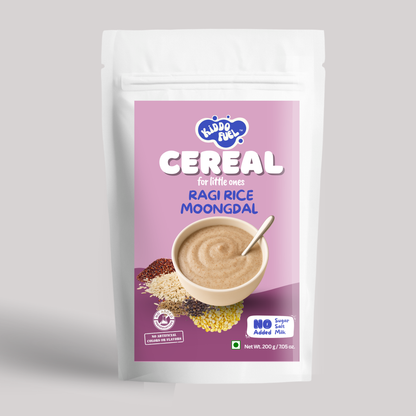 Kiddo Fuel Ragi Rice Moongdal Cereal pouch for babies 9+ months. Stage 3 weaning mix with ragi, rice, moongdal, cumin, and pepper