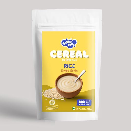 Kiddo Fuel Rice Cereal pouch for babies 6 months and above. Smooth, easy-to-digest cereal made from 100% rice with no preservatives.