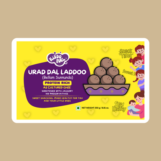 Organic Urad Dal Laddoo made with black urad dal, jaggery, A2 cultured ghee, and cashews