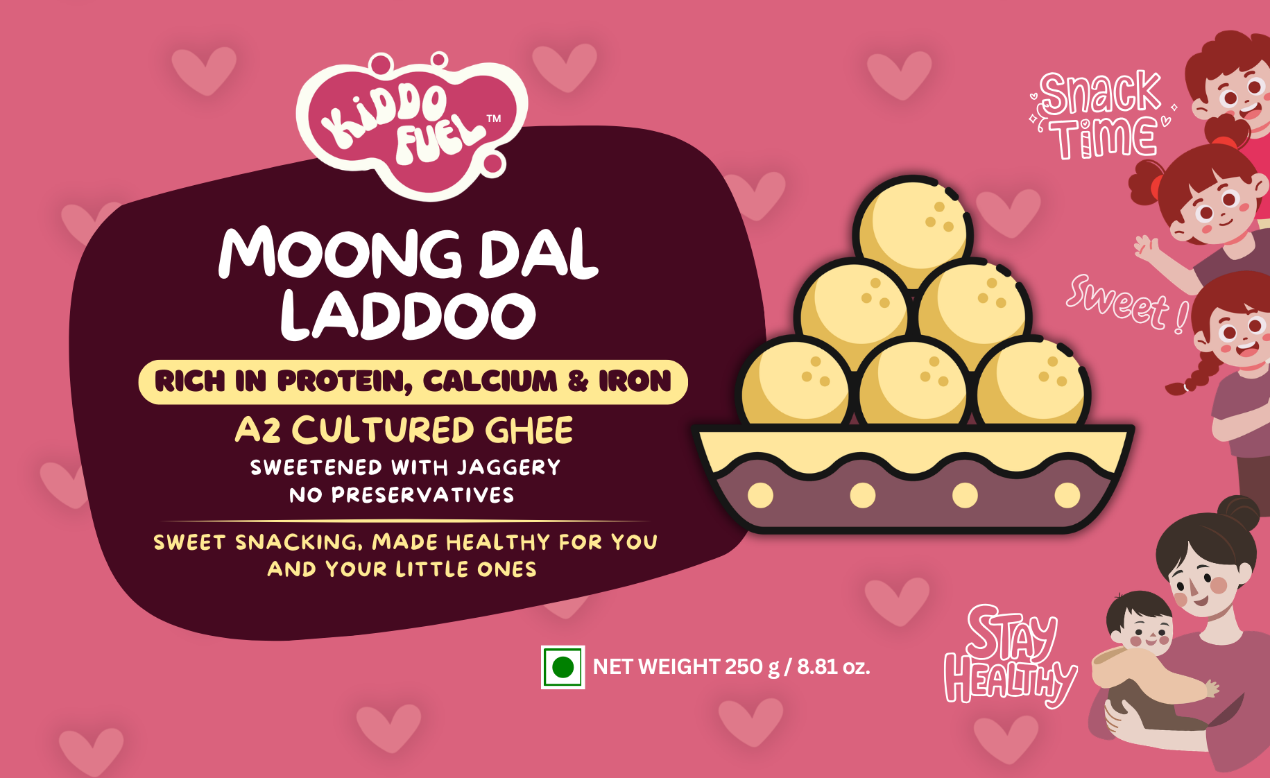 Kiddo Fuel Moongdal Laddoo made with A2 Cultured Ghee and Jaggery - Easy-to-digest healthy kids snack