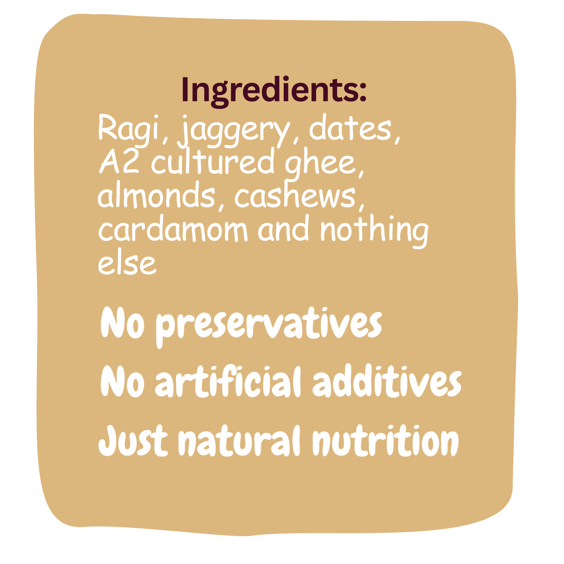 Natural ingredients for Ragi Choco Laddu: Finger millet, almonds, cashews, cocoa, and A2 cultured ghee