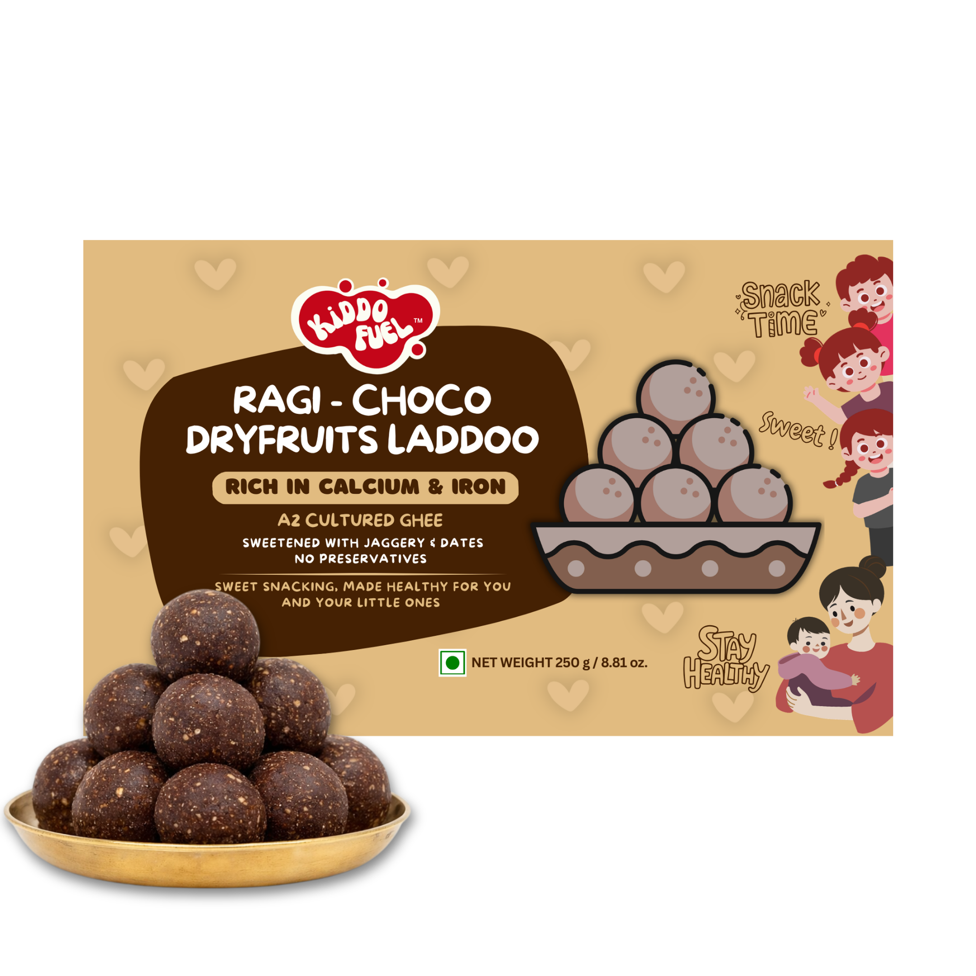 Kiddo Fuel Ragi Choco Dry Fruit Laddu made with A2 Ghee and Kimia Dates - Healthy kids snack
