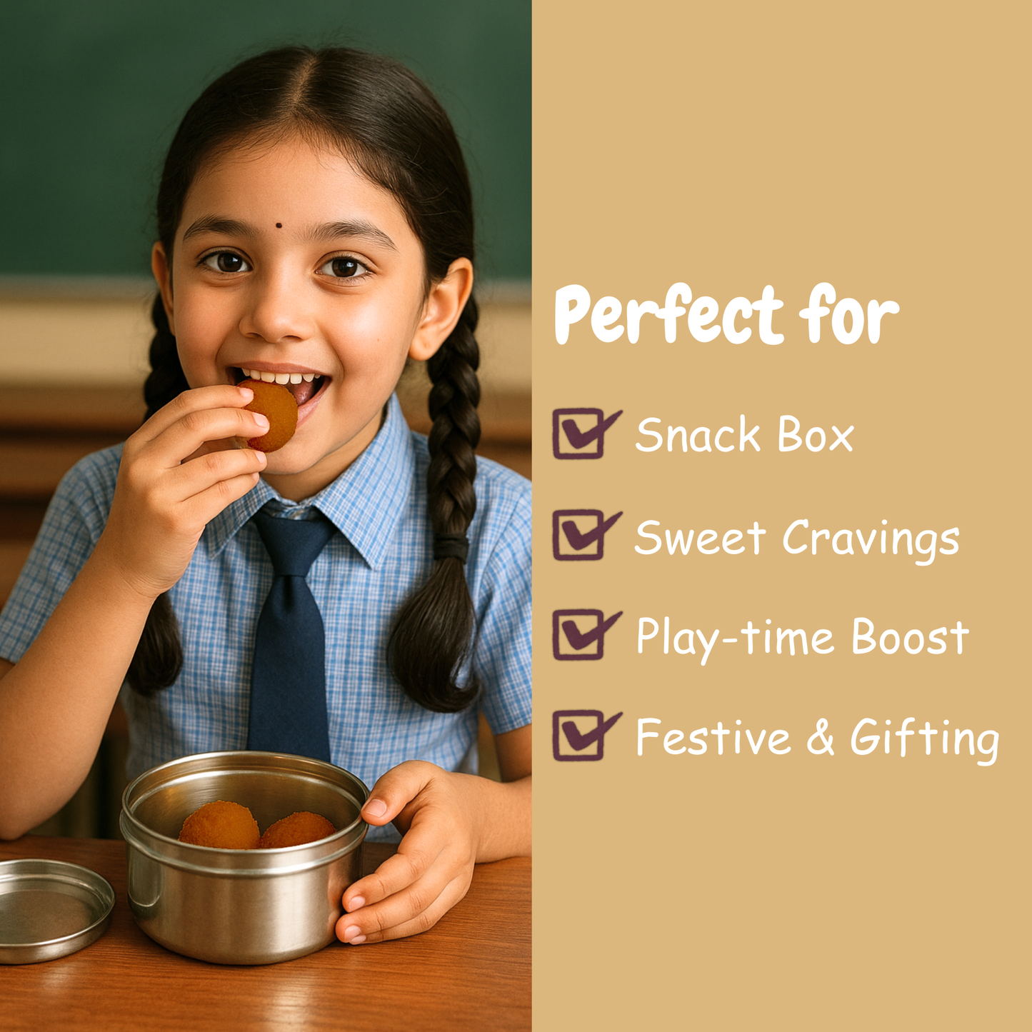 Healthy tiffin box ideas: Kiddo Fuel Ragi Choco Dry Fruit Laddu as an on-the-go snack for toddlers