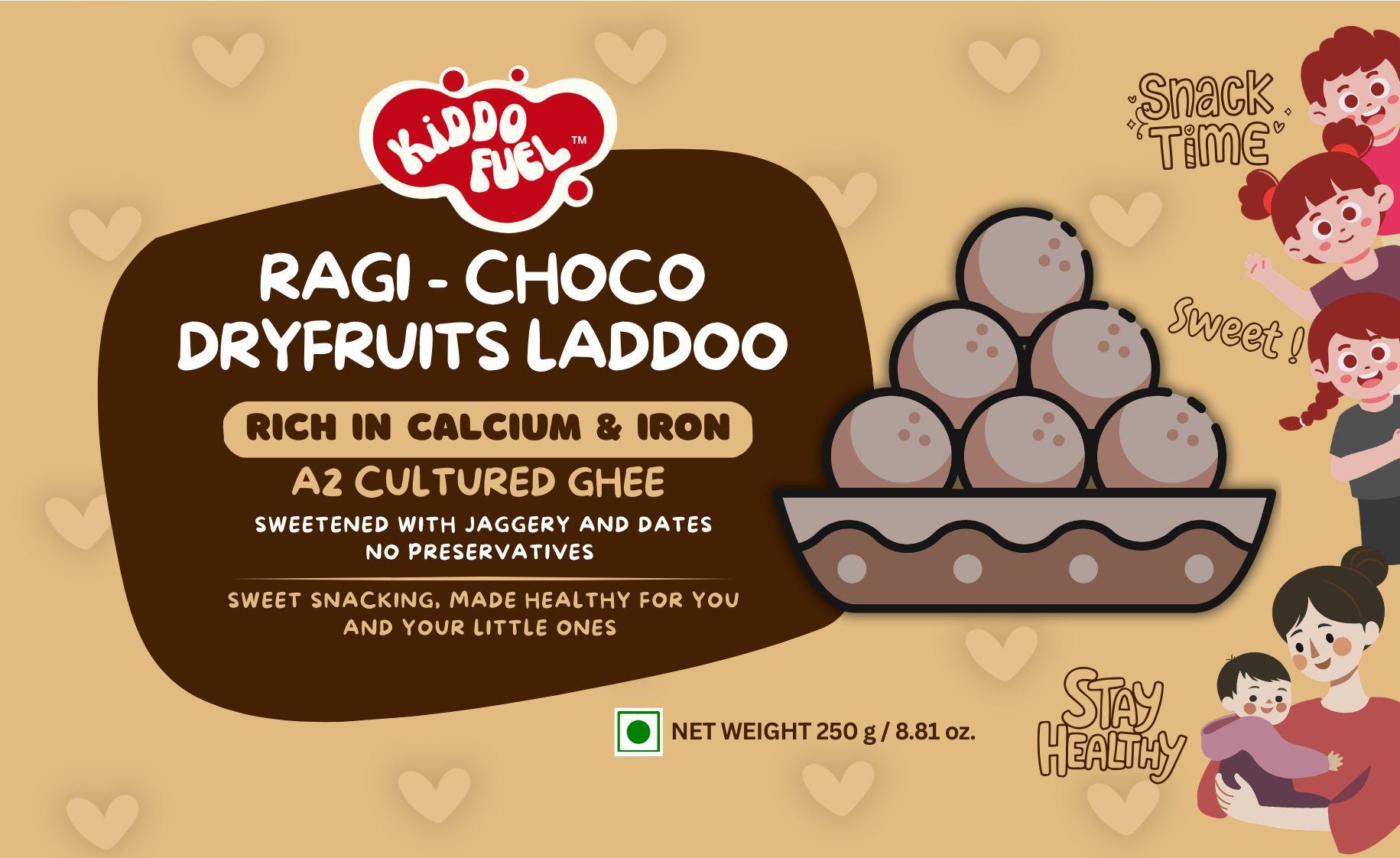 Kiddo Fuel Ragi Choco Dry Fruit Laddu made with A2 Ghee and Kimia Dates - Healthy kids snack