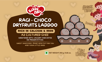 Kiddo Fuel Ragi Choco Dry Fruit Laddu made with A2 Ghee and Kimia Dates - Healthy kids snack