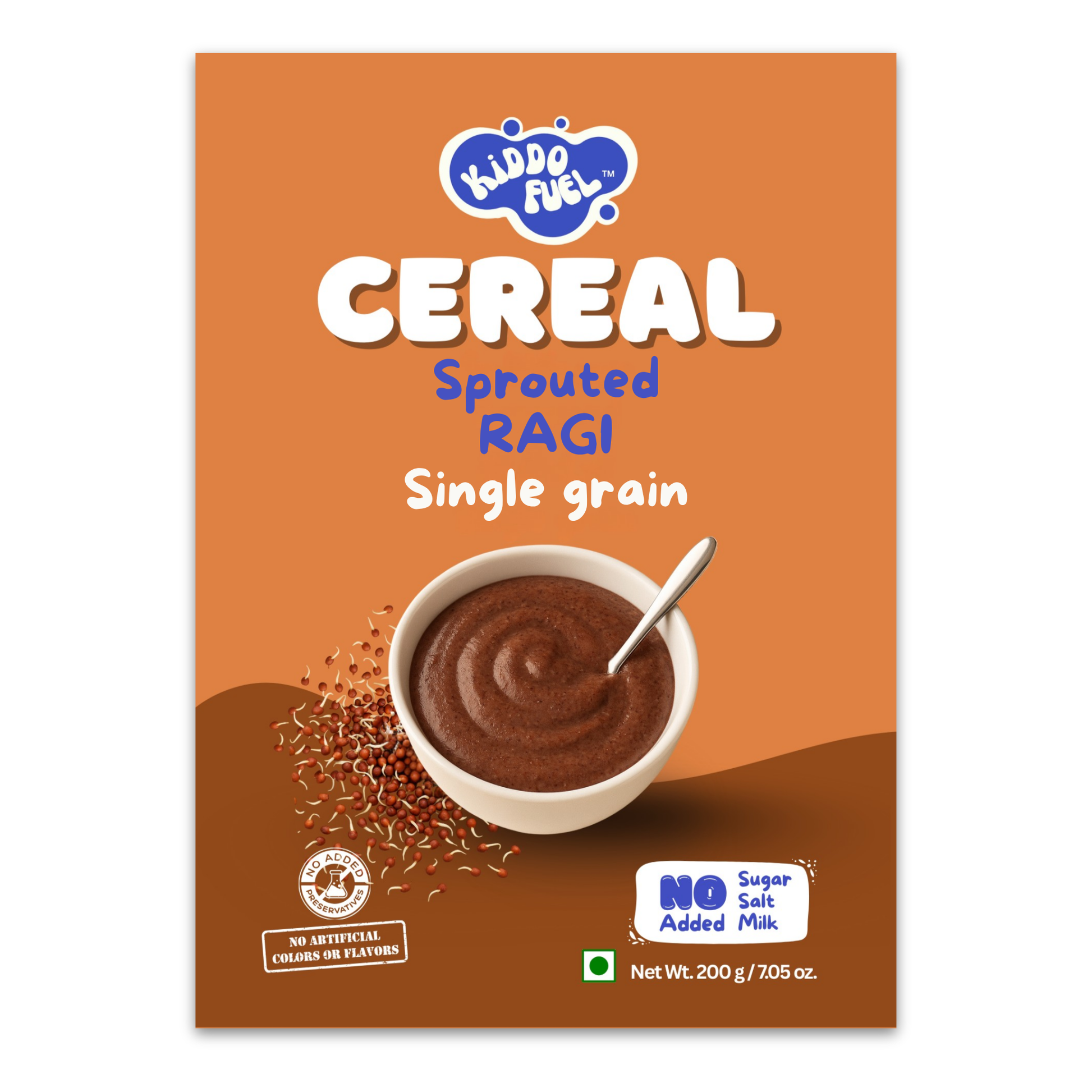 Kiddo Fuel Sprouted Ragi Cereal 200g pack - natural baby food for 6+ months