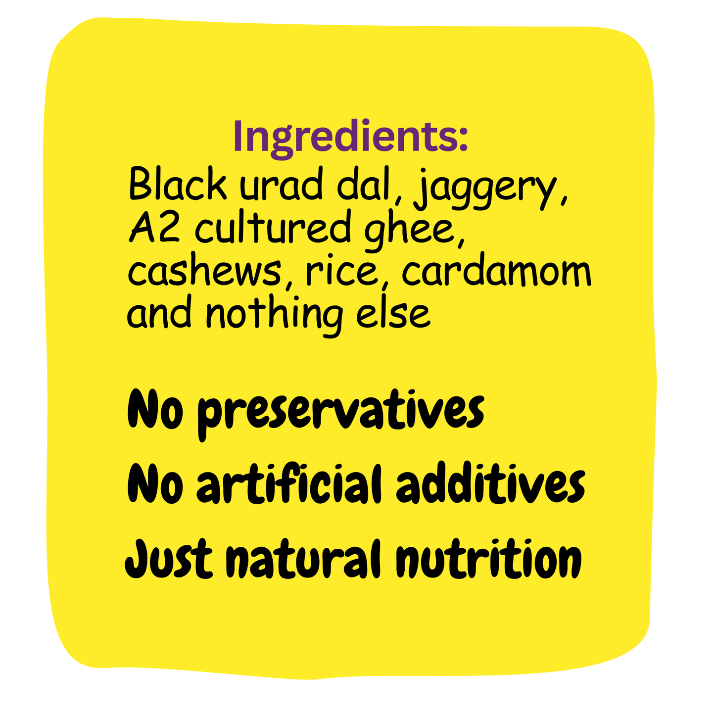 Natural ingredients for Sunnundalu: Black Urad Dal, Jaggery, A2 Cultured Ghee, Rice, and Cashews