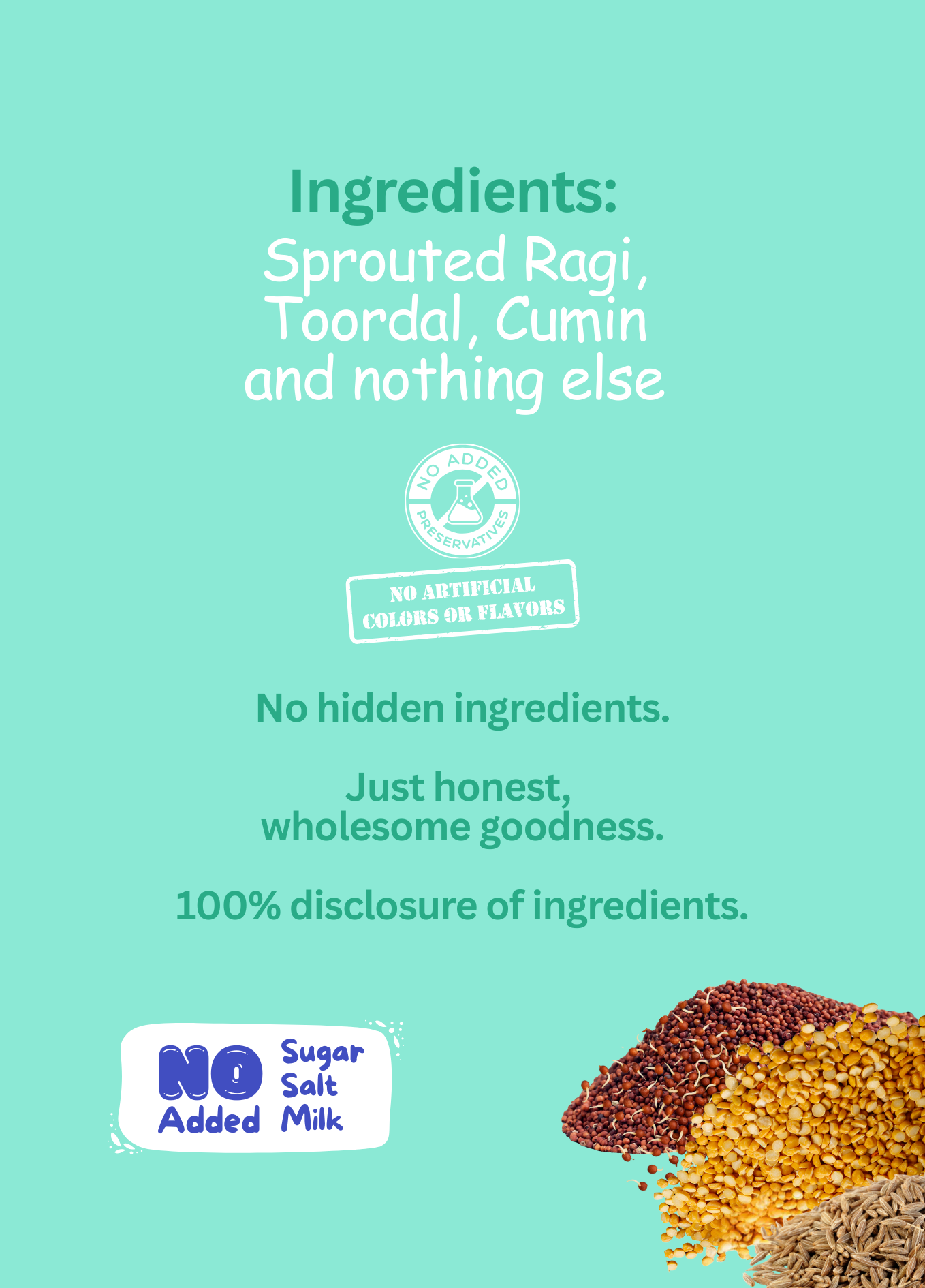 Kiddo Fuel Ragi Toordal Cereal pouch for babies 8 months and above. Stage 2 weaning blend with sprouted ragi, toordal, and cumin. This is composed of calcium, protein and iron.
