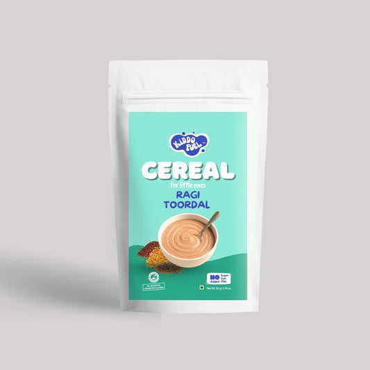 Kiddo Fuel Ragi Toordal Cereal pouch for babies 8 months and above. Stage 2 weaning blend with sprouted ragi, toordal, and cumin.