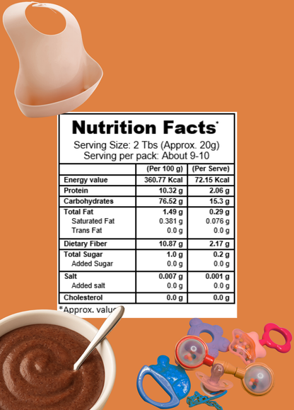 Kiddo Fuel Sprouted Ragi Cereal pouch for babies 6 months and above. Natural, preservative-free infant food made with 100% sprouted ragi. Ragi is rich in calcium and iron.